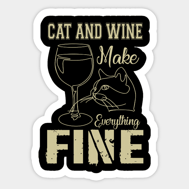 Cats And Wine Funny design, funny cat shirt, wine and cat lover shirt Sticker by YelionDesign